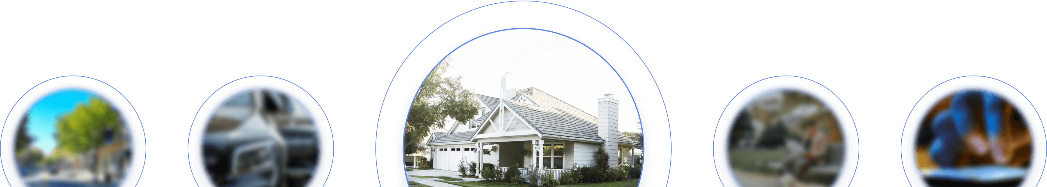 Slider of multiple circular images, a suburban home is focused at the middle