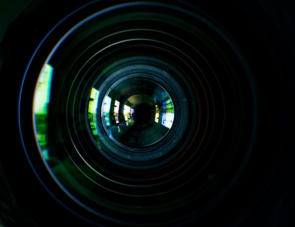 Close-up shot of a camera lens.